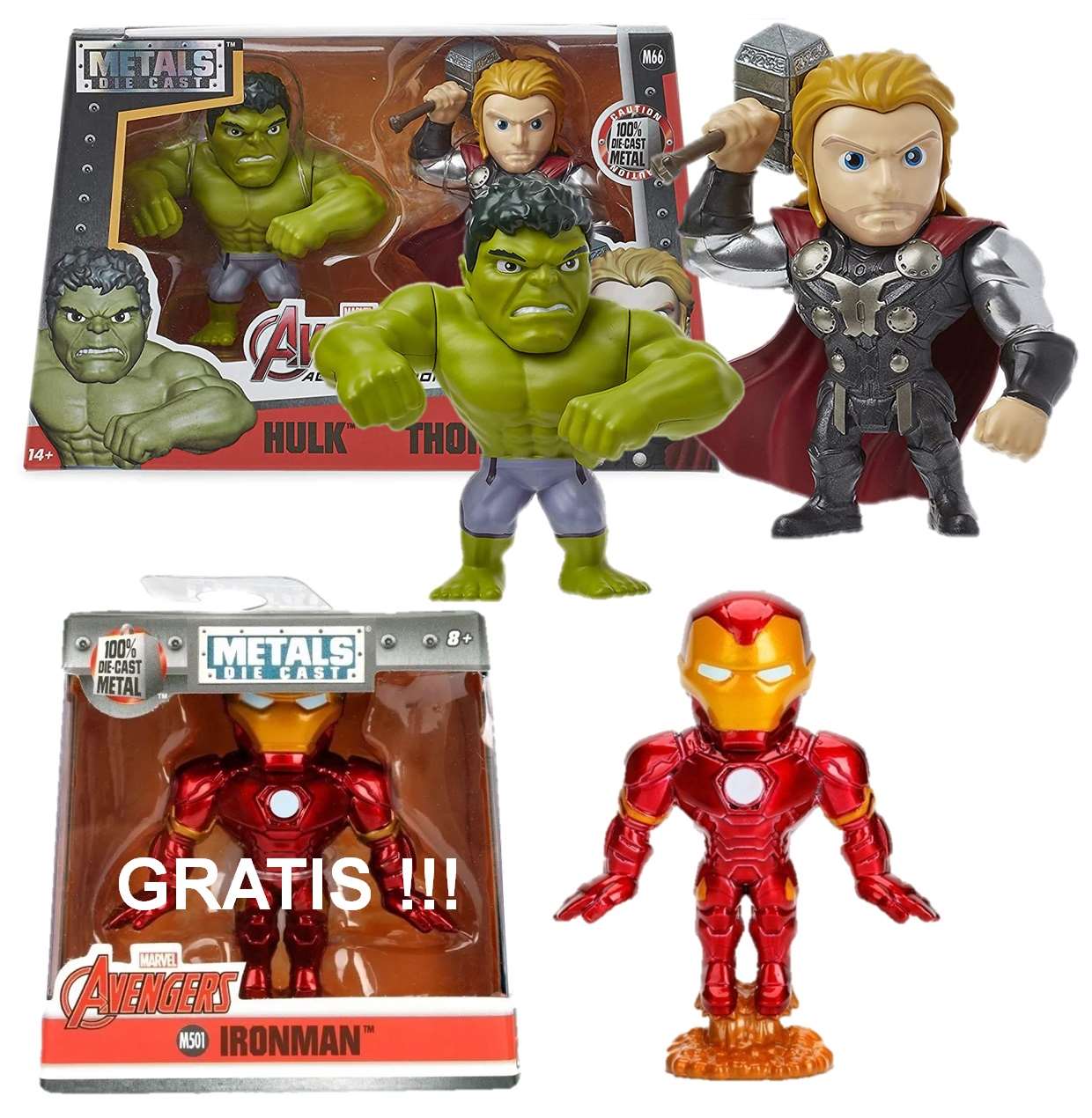 Pack Hulk Y Thor Avengers Age Of Ultron + Iron Man Metalfigs Jada Toys